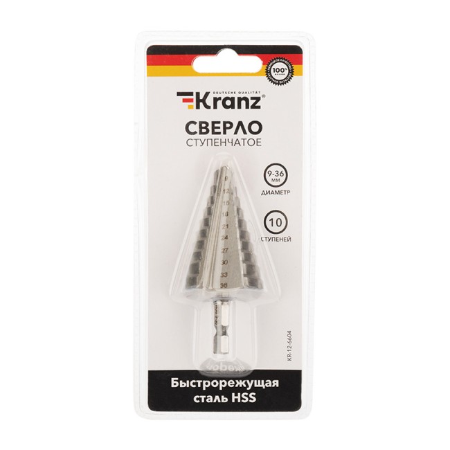 Сверло по металлу ступенчатое 9,0-36,0 мм 110 mm 62 HRC Kranz