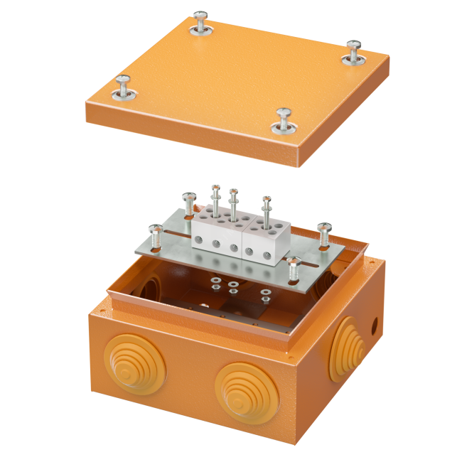 Коробка стальная FS с кабельными вводами и клеммниками IP55 150х150х80мм 5р  450V 20A 10мм.кв