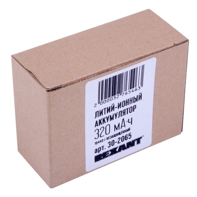 Аккумулятор Li-ion 10440, 3,7В, 320мАч, без платы защиты, плоский контакт, 10 шт, коробка REXANT