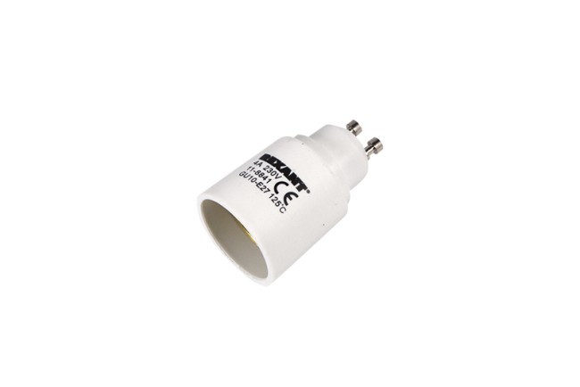 Переходник цокольный GU10-Е27 (пакет БОПП) 1 шт. REXANT Переходник цокольный GU10-Е27 (пакет БОПП) 1 шт. REXANT