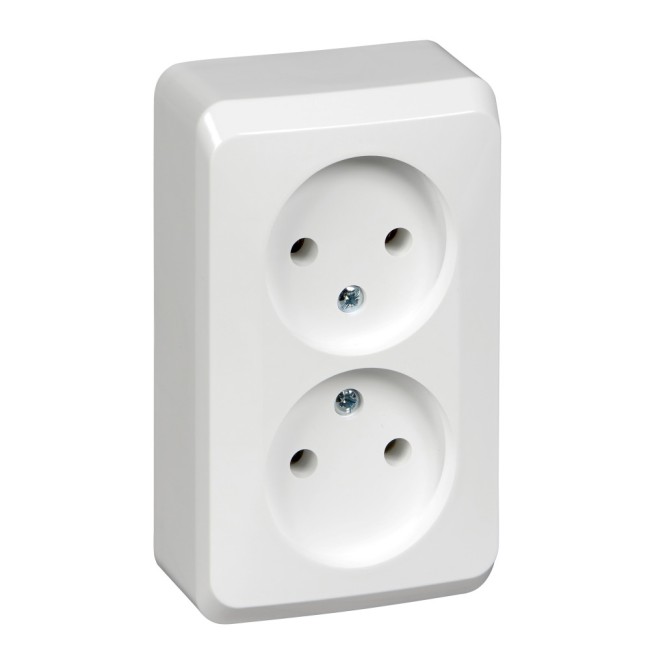 ЭТЮД Розетка двойная наружная без заземления без шторок белая