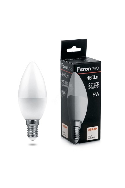 Лампа светодиодная LED 6вт Е14 теплый матовая свеча Feron.PRO
