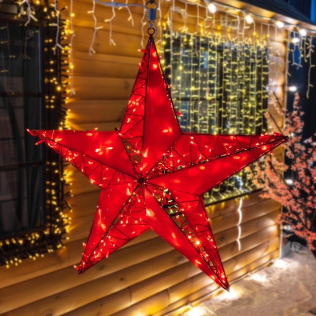 Светодиодная фигура Звезда 100 см, 200 светодиодов, с трубой и подвесом, цвет свечения красный NEON-NIGHT Светодиодная фигура Звезда 100 см, 200 светодиодов, с трубой и подвесом, цвет свечения красный NEON-NIGHT