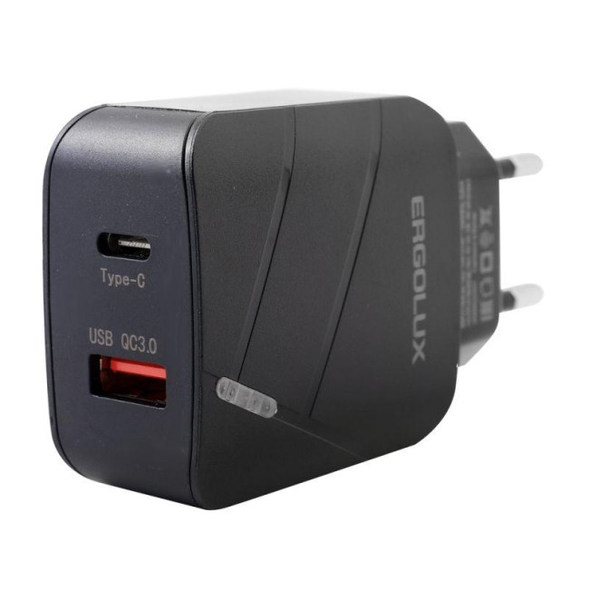Адаптер сетевой ELX-РA01QC-C02 1USB+1Type C 100-220В 5-9В/3А QC коробка черн. ERGOLUX 15108