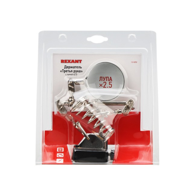 Держатель Третья рука, 2 зажима, лупа 60мм (2.5х), подставка паяльника, ниша, губка, чугун REXANT Держатель Третья рука, 2 зажима, лупа 60мм (2.5х), подставка паяльника, ниша, губка, чугун REXANT
