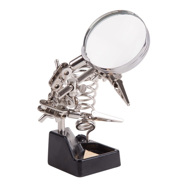 Держатель Третья рука, 2 зажима, лупа 60мм (2.5х), подставка паяльника, ниша, губка, чугун REXANT Держатель Третья рука, 2 зажима, лупа 60мм (2.5х), подставка паяльника, ниша, губка, чугун REXANT