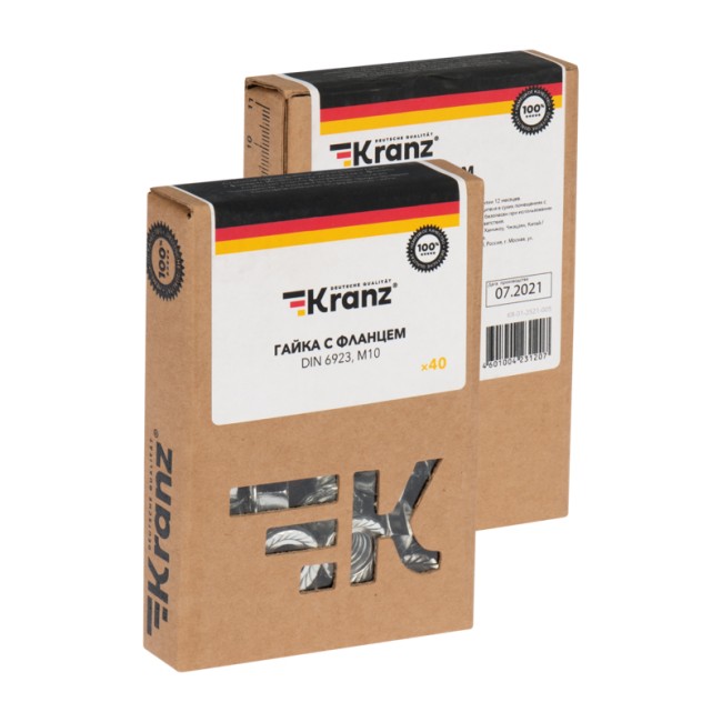Гайка с фланцем DIN 6923, M10 короб (40 шт/уп) KRANZ Гайка с фланцем DIN 6923, M10 короб (40 шт/уп) KRANZ