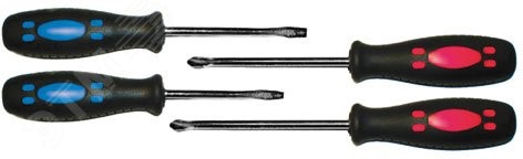 Отвертки ''Стандарт'', CrV сталь, магнитный наконечник, двухцветная прорезиненная ручка, набор 4 шт