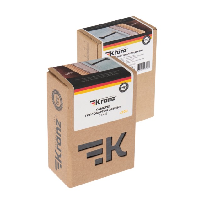 Саморез гипсокартон-дерево 3,5х45, короб (200 шт/уп) KRANZ