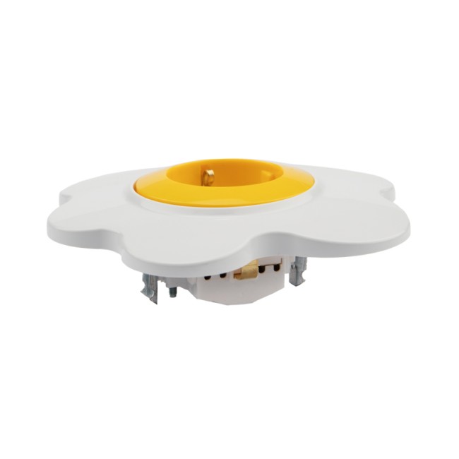 Розетка одноместная KRANZ HAPPY Яичница скрытой установки, с заземлением и защитными шторками, желтая/белая