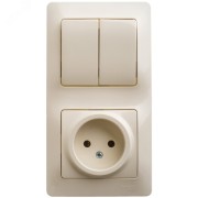Блок: розетка + выключатель двухклавишный бежевый Блок: розетка + выключатель двухклавишный бежевый
