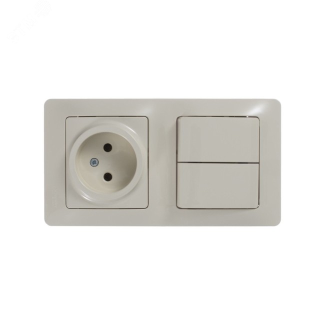 Блок: розетка + выключатель двухклавишный бежевый