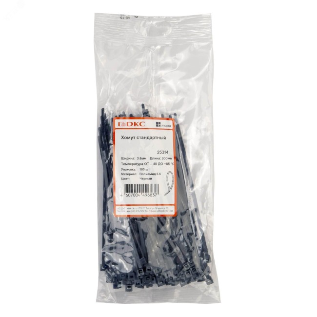 Хомут P6.6 стандартный, черный 3,6x200 Хомут P6.6 стандартный, черный 3,6x200