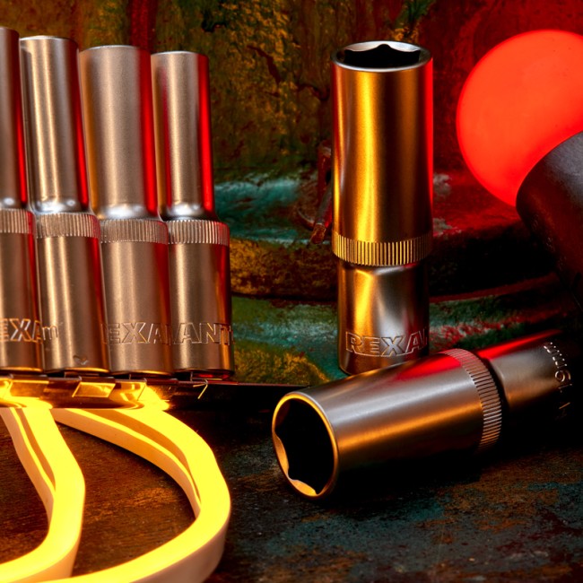 Набор удлиненных торцевых головок 1/2, шестигранные, CrV, 10 шт., 10-22мм REXANT Набор удлиненных торцевых головок 1/2, шестигранные, CrV, 10 шт., 10-22мм REXANT