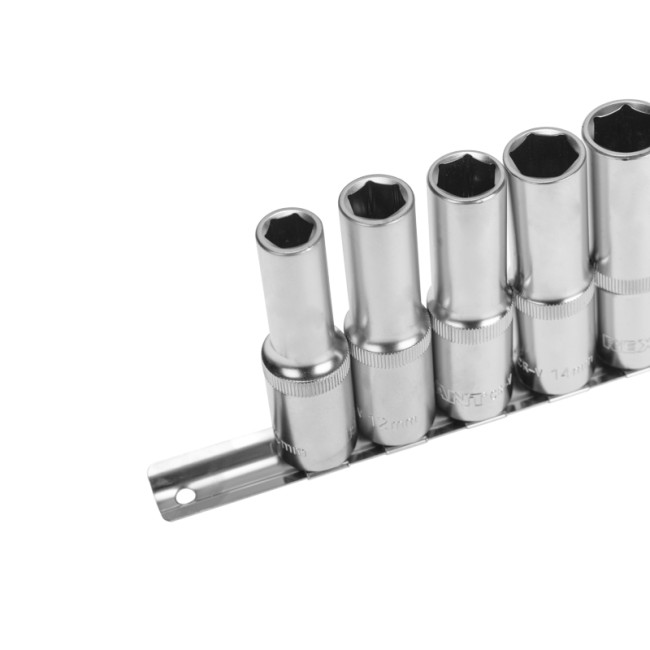 Набор удлиненных торцевых головок 1/2, шестигранные, CrV, 10 шт., 10-22мм REXANT Набор удлиненных торцевых головок 1/2, шестигранные, CrV, 10 шт., 10-22мм REXANT