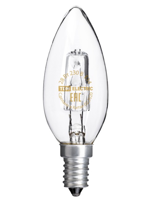 Лампа галогенная  "Свеча" прозрачная 28 Вт-230 В-Е14 TDM