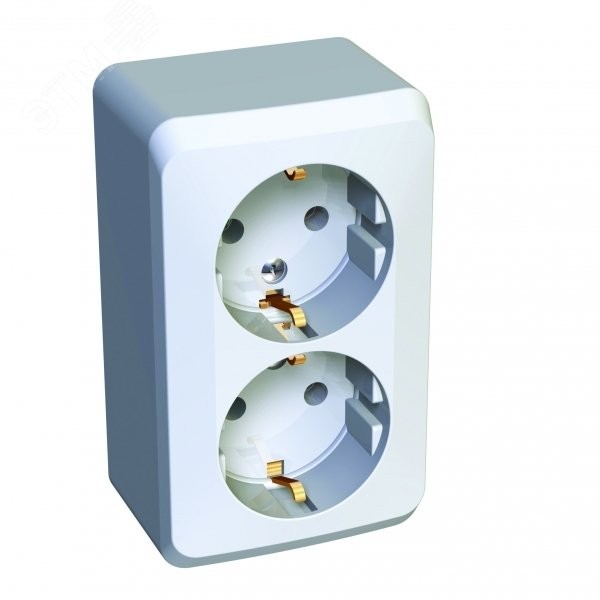 ЭТЮД Розетка двойная наружная с заземлением без шторок белая ЭТЮД Розетка двойная наружная с заземлением без шторок белая