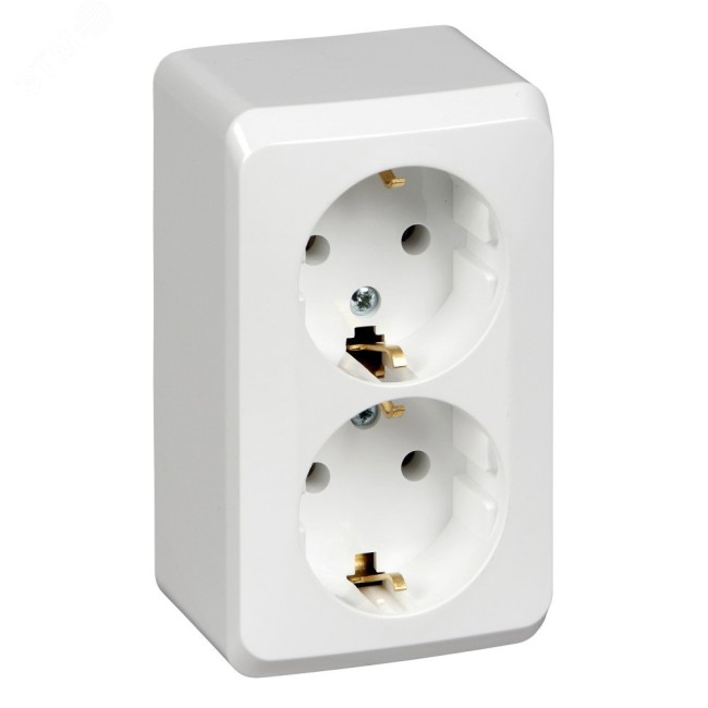 ЭТЮД Розетка двойная наружная с заземлением без шторок белая ЭТЮД Розетка двойная наружная с заземлением без шторок белая