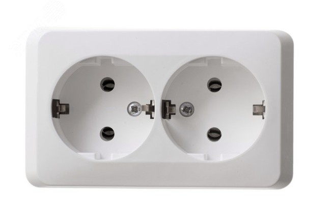 ЭТЮД Розетка двойная наружная с заземлением без шторок белая ЭТЮД Розетка двойная наружная с заземлением без шторок белая