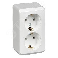 ЭТЮД Розетка двойная наружная с заземлением без шторок белая ЭТЮД Розетка двойная наружная с заземлением без шторок белая