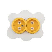 Розетка двойная KRANZ HAPPY Яичница скрытой установки, с заземлением и защитными шторками, желтая/белая Розетка двойная KRANZ HAPPY Яичница скрытой установки, с заземлением и защитными шторками, желтая/белая