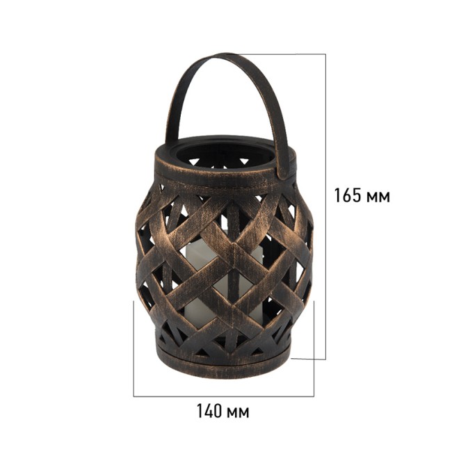 Декоративный фонарь со свечкой, плетеный корпус, бронза, размер 14х14х16,5 см, цвет теплый белый Декоративный фонарь со свечкой, плетеный корпус, бронза, размер 14х14х16,5 см, цвет теплый белый