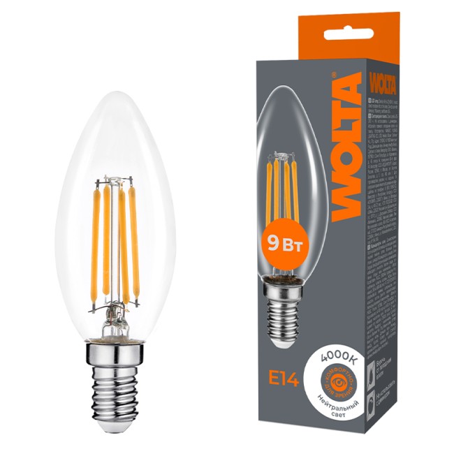 Светодиодная лампа WOLTA FILAMENT WF-C35-9W4KE14 9Вт 4000K Е14