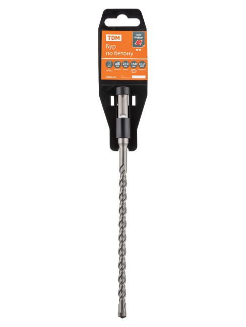 Бур по бетону, 8×210×150 мм, SDS-Plus, 4 резца, пластиковый держатель, 1 шт, "Рубин" TDM