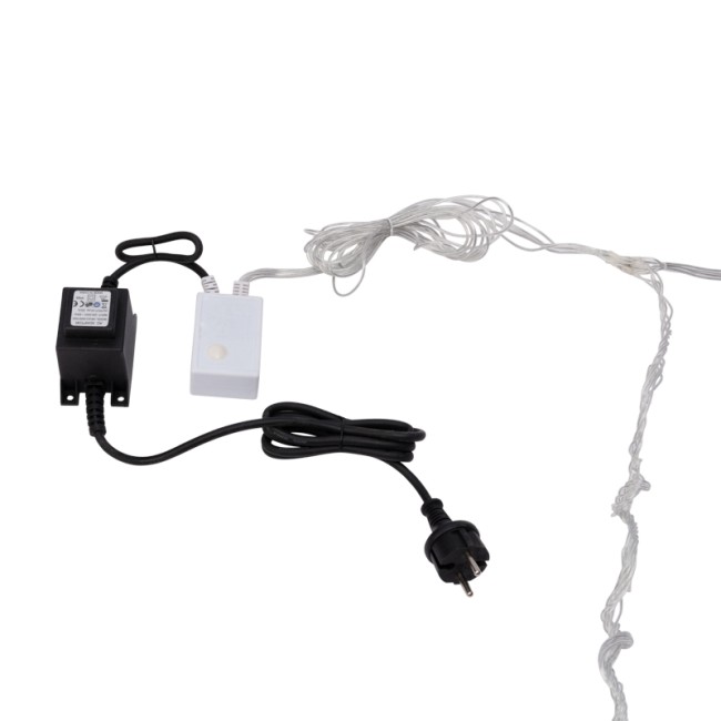 Гирлянда Светодиодный Дождь 2х9м, эффект водопада, прозрачный провод, 24В, диоды БЕЛЫЕ (трансформатор в комплекте)