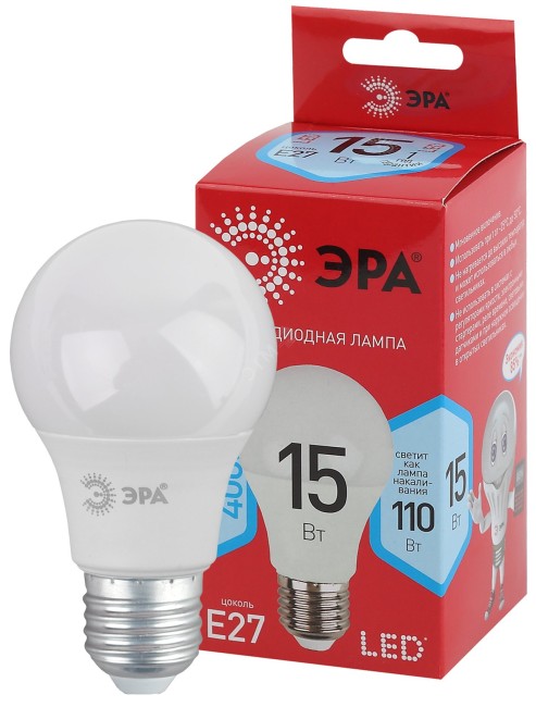 Лампа светодиодная A60-15W-840-E27 R диод, груша, 15Вт, нейт, E27 ЭРА