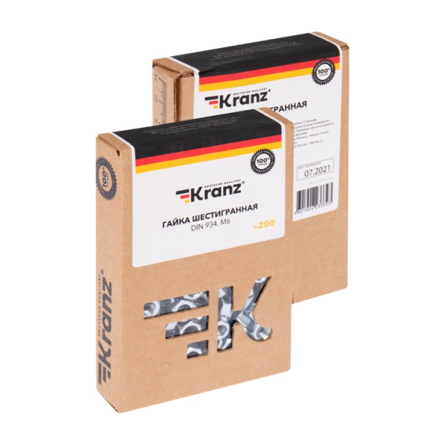 Гайка шестигранная DIN 934, M6 короб (200 шт/уп) KRANZ Гайка шестигранная DIN 934, M6 короб (200 шт/уп) KRANZ