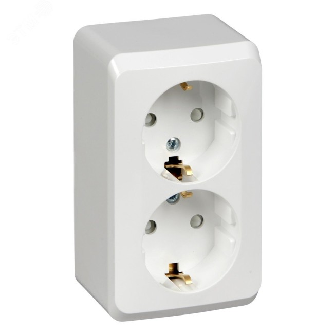 ЭТЮД Розетка двойная наружная с заземлением со шторками белая ЭТЮД Розетка двойная наружная с заземлением со шторками белая