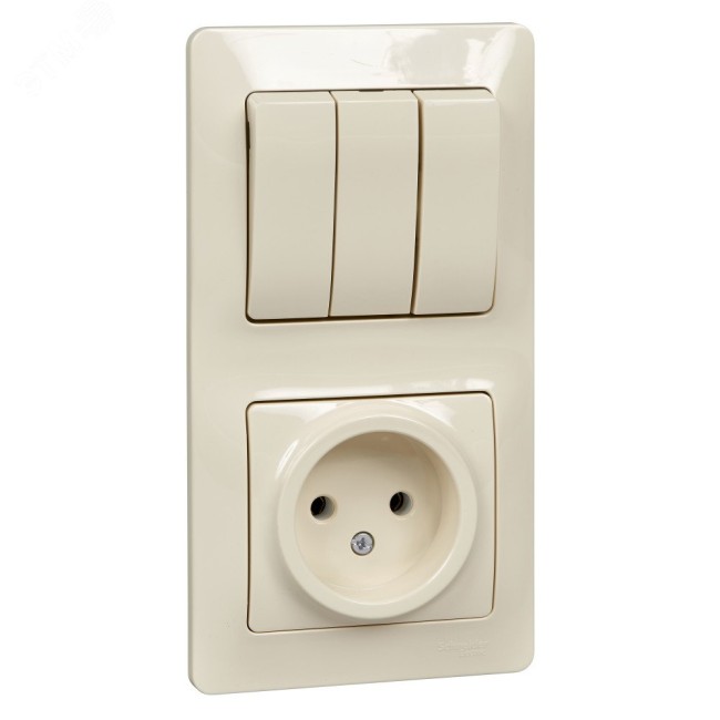 Блок: розетка + выключатель трехклавишный бежевый
