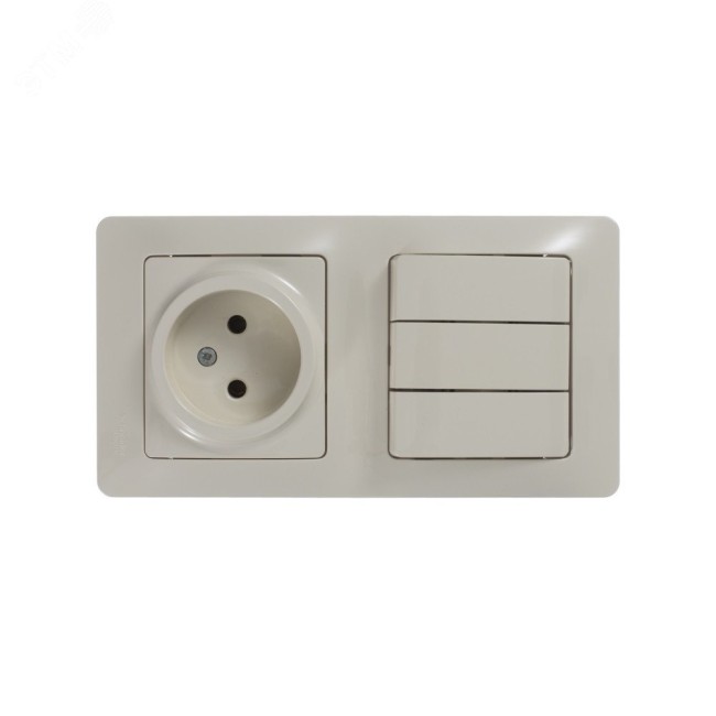 Блок: розетка + выключатель трехклавишный бежевый