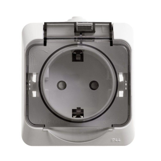 Розетка 1-м ОП Этюд 16А IP44 250В с заземл. защ. шторки с крышкой бел. SE PA16-044B Розетка 1-м ОП Этюд 16А IP44 250В с заземл. защ. шторки с крышкой бел. SE PA16-044B
