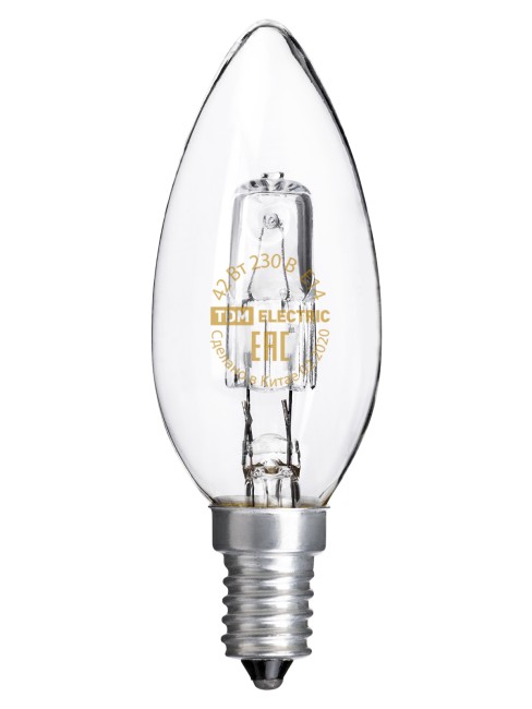 Лампа галогенная "Свеча" прозрачная 42 Вт-230 В-Е14 TDM