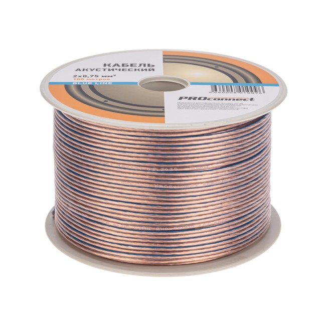 Кабель акустический 2х0,75мм², прозрачный BLUELINE, 100м PROconnect Кабель акустический 2х0,75мм², прозрачный BLUELINE, 100м PROconnect