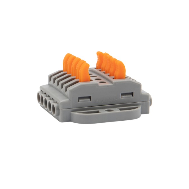 Клемма СМК 222-425P проходная 5 полюсов, с монтажной площадкой (0,08-4 мм²), серая (20 шт./уп.) REXANT Клемма СМК 222-425P проходная 5 полюсов, с монтажной площадкой (0,08-4 мм²), серая (20 шт./уп.) REXANT