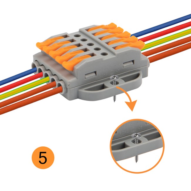 Клемма СМК 222-425P проходная 5 полюсов, с монтажной площадкой (0,08-4 мм²), серая (20 шт./уп.) REXANT Клемма СМК 222-425P проходная 5 полюсов, с монтажной площадкой (0,08-4 мм²), серая (20 шт./уп.) REXANT