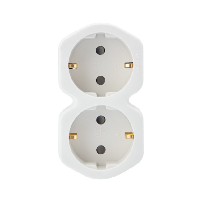 Двойник электрический 16 А с заземлением и защитными шторками, белый REXANT 