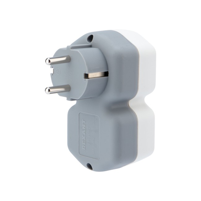 Двойник электрический 16 А с заземлением и защитными шторками, белый REXANT 