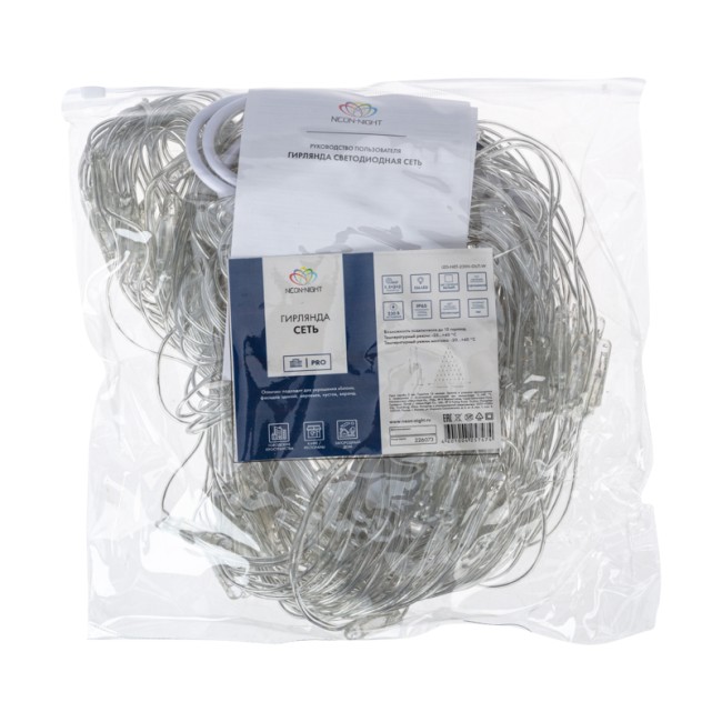 Гирлянда Сеть 2х2х1.5 м, свечение с динамикой, прозрачный ПВХ, 136 LED, 230 В, цвет свечения белый (контроллер в комлекте)