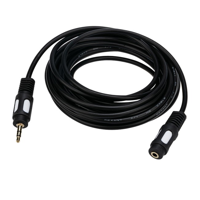 Шнур Стерео 3,5мм гнездо - Стерео 3,5мм штекер, 5м, Gold REXANT Шнур Стерео 3,5мм гнездо - Стерео 3,5мм штекер, 5м, Gold REXANT