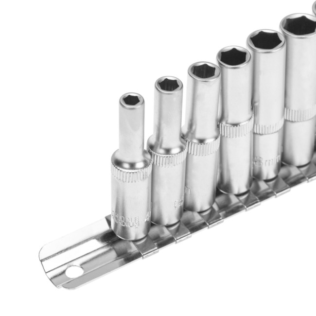 Набор удлиненных торцевых головок 1/4, шестигранные, CrV, 10 шт., 4-13мм REXANT Набор удлиненных торцевых головок 1/4, шестигранные, CrV, 10 шт., 4-13мм REXANT