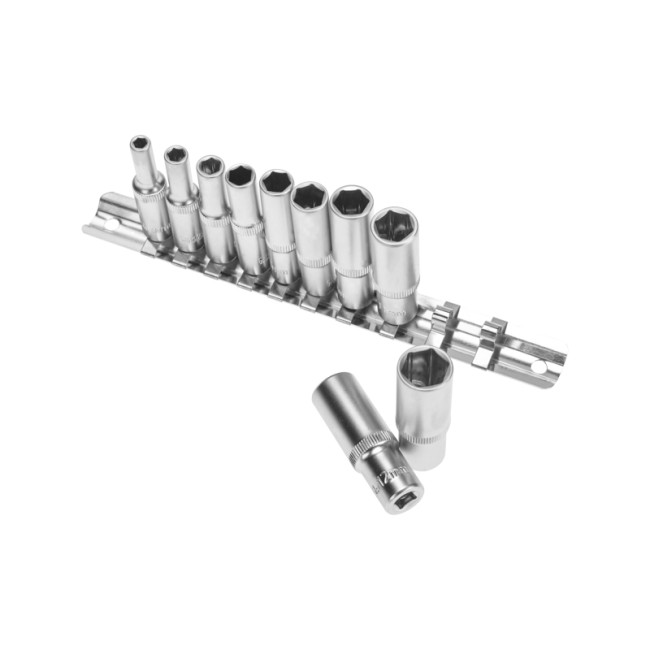 Набор удлиненных торцевых головок 1/4, шестигранные, CrV, 10 шт., 4-13мм REXANT Набор удлиненных торцевых головок 1/4, шестигранные, CrV, 10 шт., 4-13мм REXANT