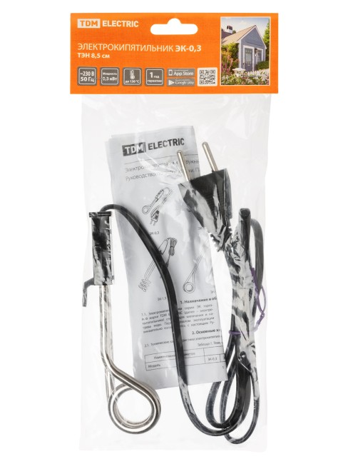 Электрокипятильник ЭК-0,3; 230 В, 0,3 кВт, ТЭН 8,5 см, TDM Электрокипятильник ЭК-0,3; 230 В, 0,3 кВт, ТЭН 8,5 см, TDM