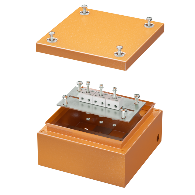 Коробка стальная FS с гладкими стенками и клеммниками  IP66 150х150х80мм 6р  450V 6A  4мм.кв.