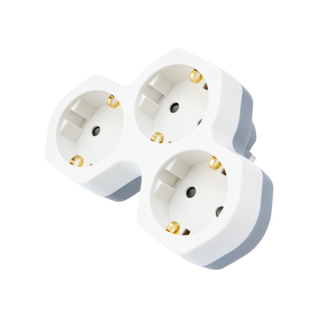 Тройник электрический 16 А с заземлением и защитными шторками, белый REXANT 