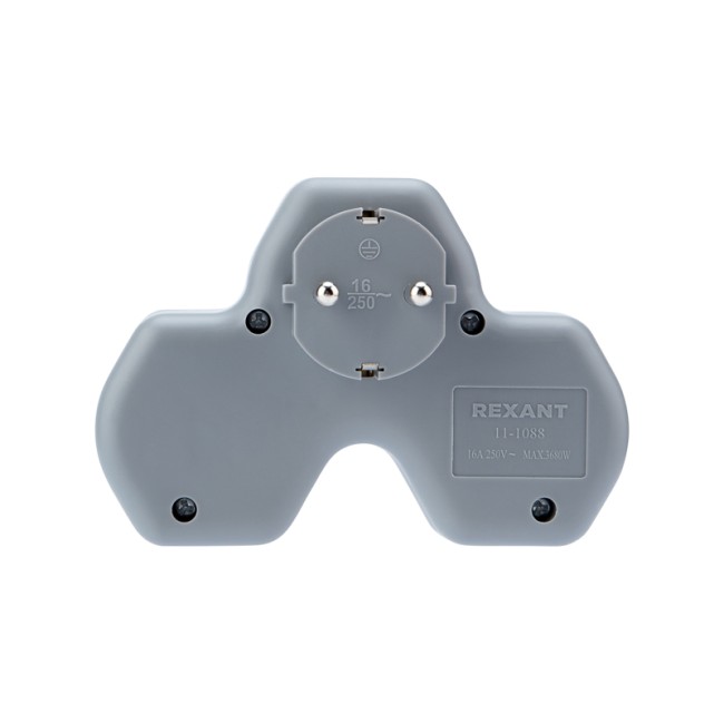 Тройник электрический 16 А с заземлением и защитными шторками, белый REXANT 