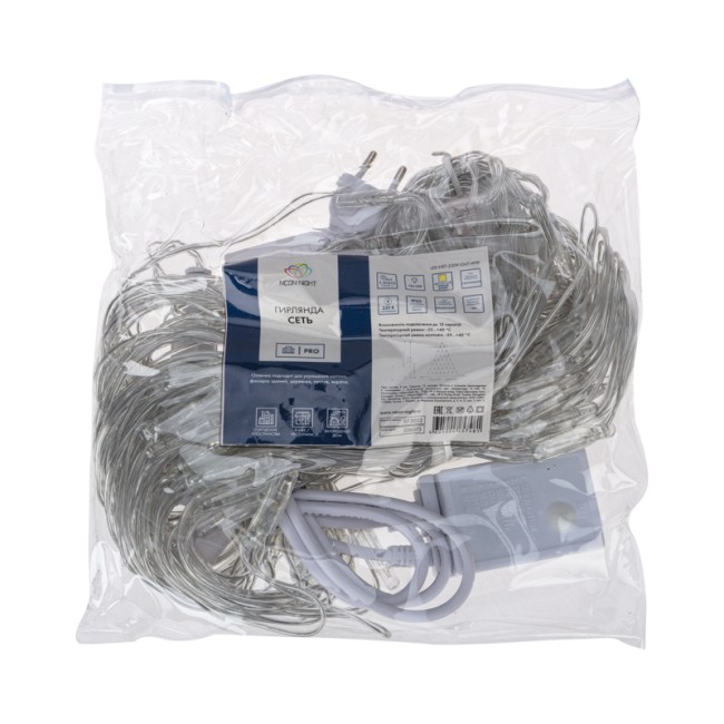 Гирлянда Сеть 2х2х1.5 м, свечение с динамикой, прозрачный ПВХ, 136 LED, 230 В, цвет свечения теплый белый (контроллер в комлекте)